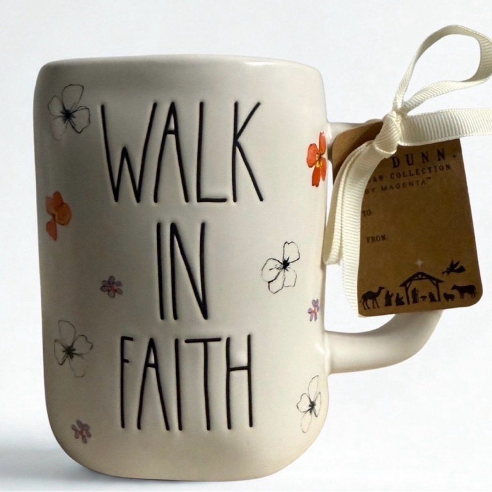 Rae Dunn White Floral Faith Mug